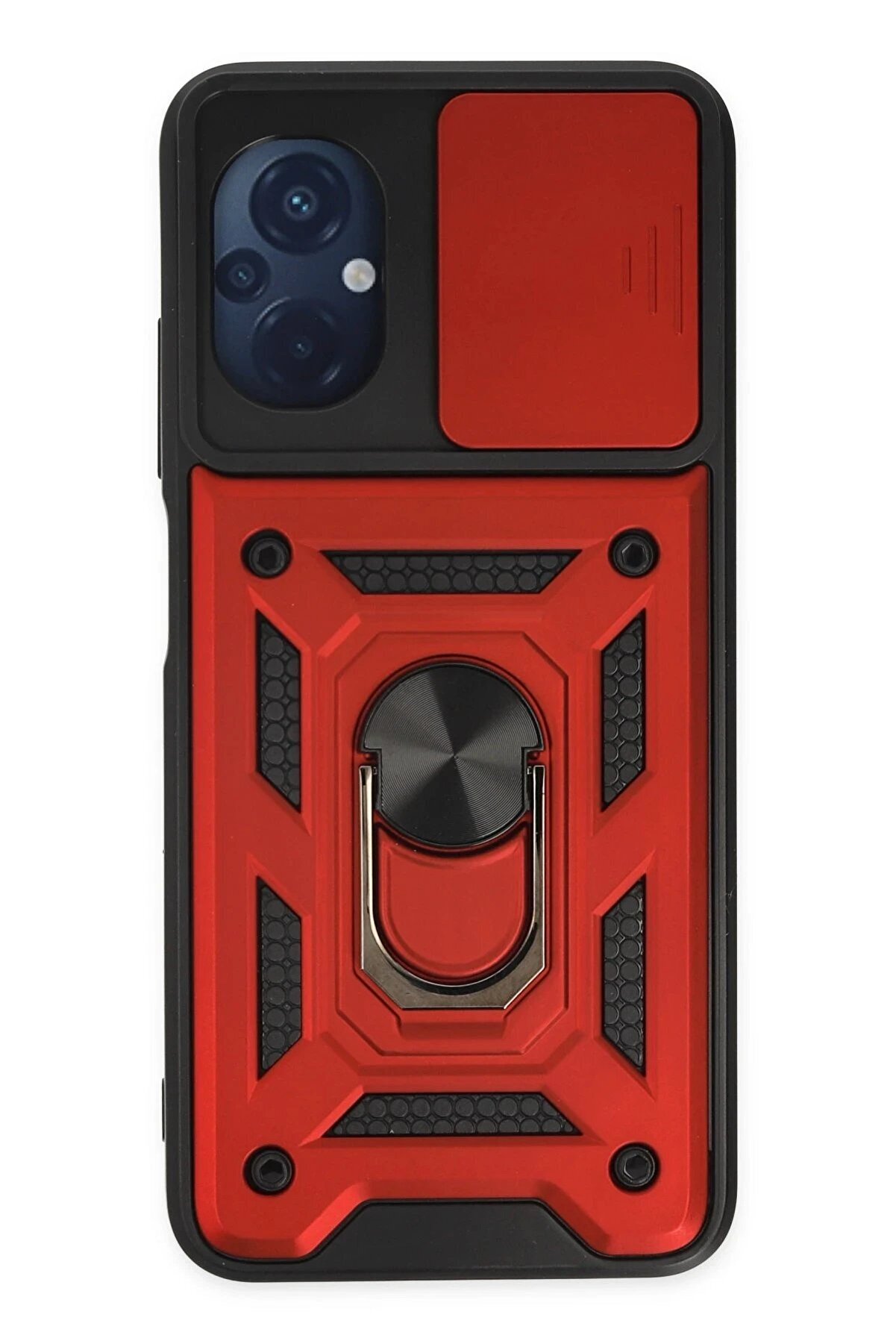 CepteToptan Xiaomi Poco M5 Kılıf Pars Lens Yüzüklü Silikon - Kırmızı - DROPX6340-9065