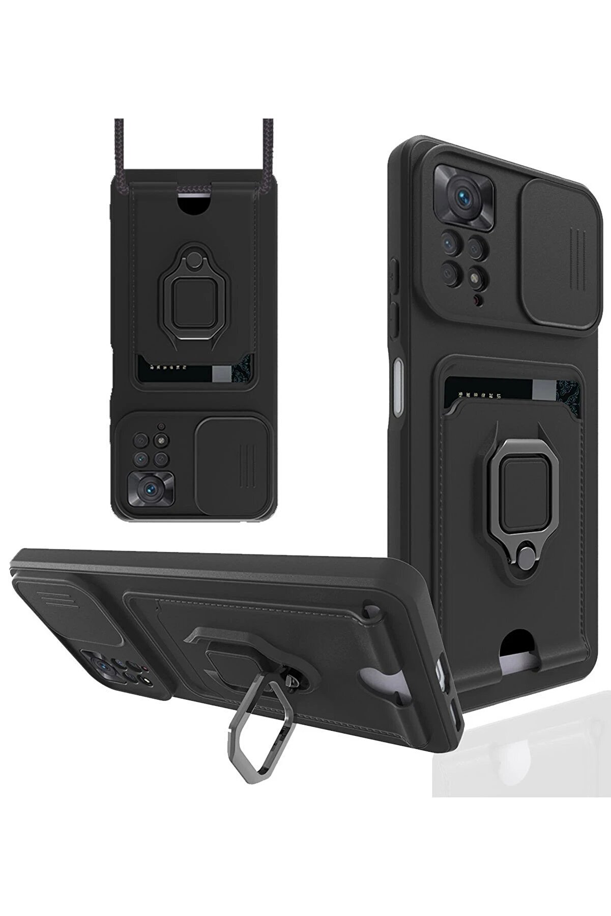 CepteToptan Xiaomi Redmi Note 12 Pro 4G Kılıf Zuma Kartvizitli Yüzüklü Silikon - Siyah - DROPX2475-3974