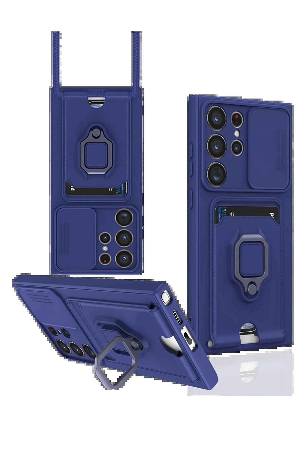 CepteToptan Samsung Galaxy S25 Ultra Kılıf Zuma Kartvizitli Yüzüklü Silikon - Lacivert - DROPX5802-1242