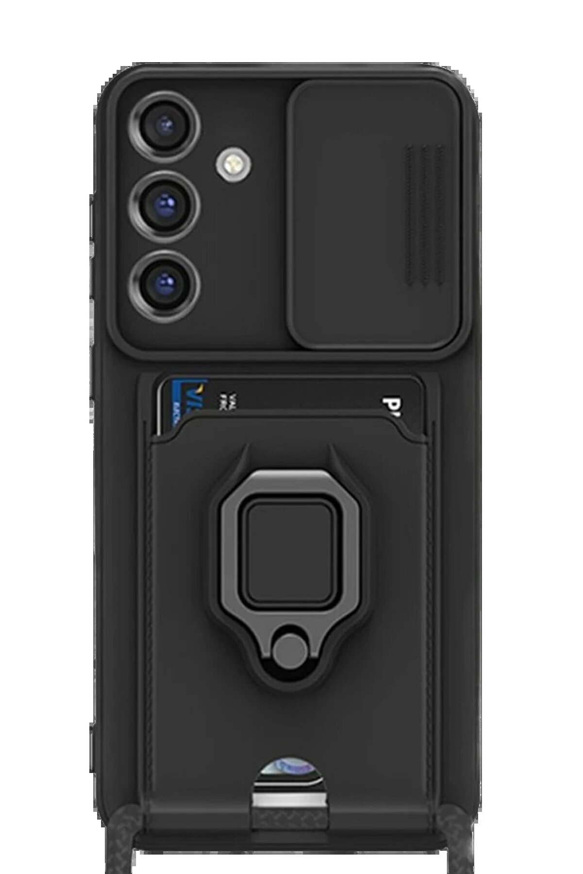 CepteToptan Samsung Galaxy S25 Plus Kılıf Zuma Kartvizitli Yüzüklü Silikon - Siyah - DROPX1836-6500