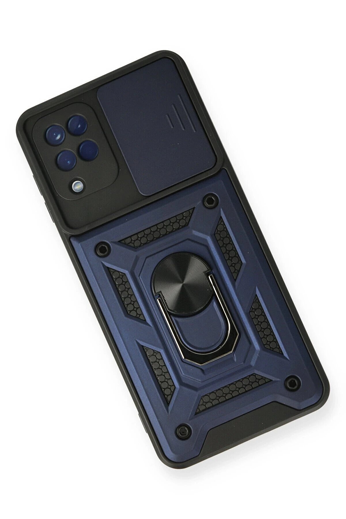 Samsung Galaxy A12 Kılıf Pars Lens Yüzüklü Si̇li̇kon - Laci̇vert - Dropx3408-6009