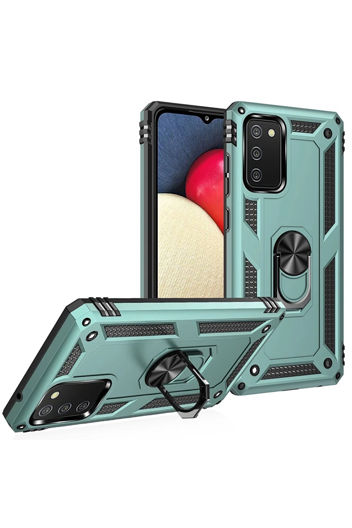 Samsung Galaxy A02S Kılıf Sofya Yüzüklü Si̇li̇kon Kapak - Yeşi̇l - Dropx8416-9792