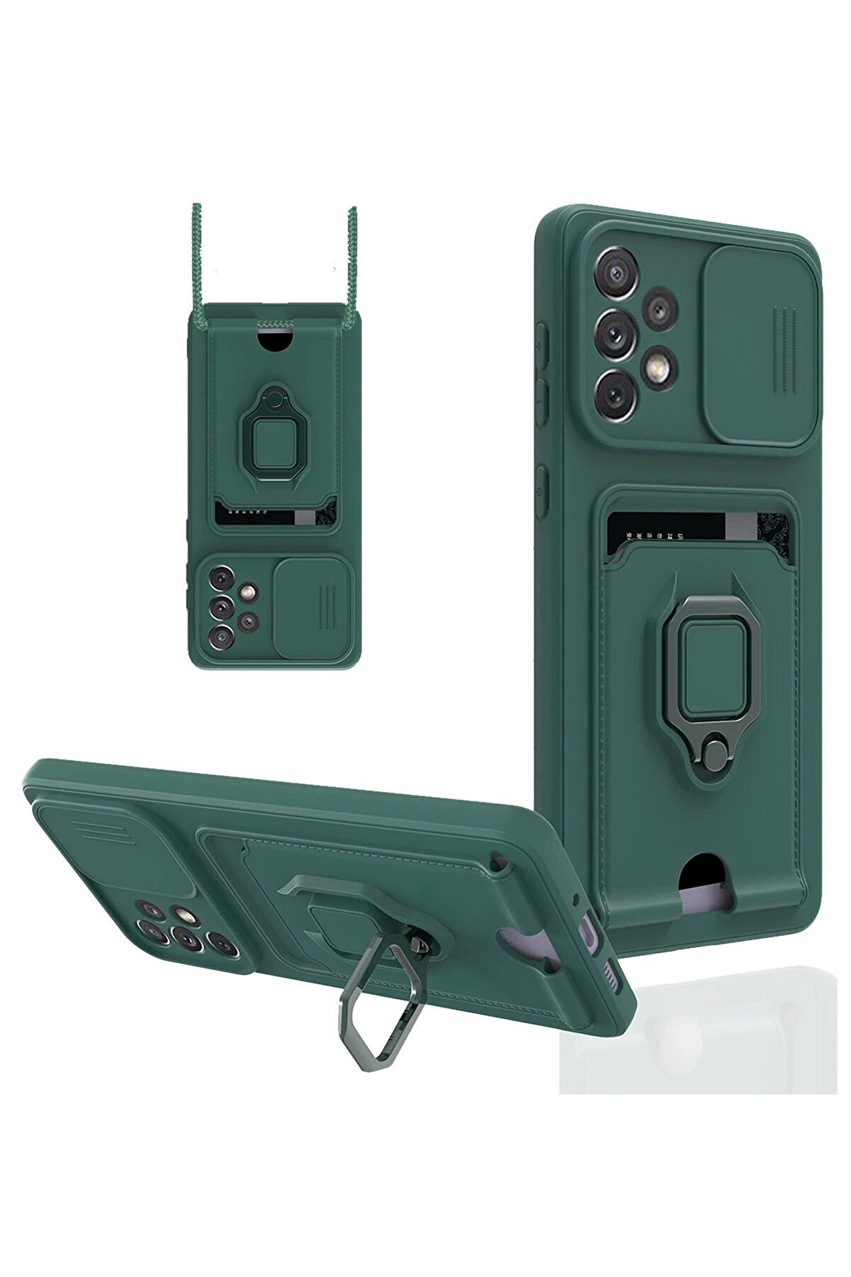 CepteToptan Samsung Galaxy A53 5G Kılıf Zuma Kartvizitli Yüzüklü Silikon - Yeşil - DROPX8632-4607