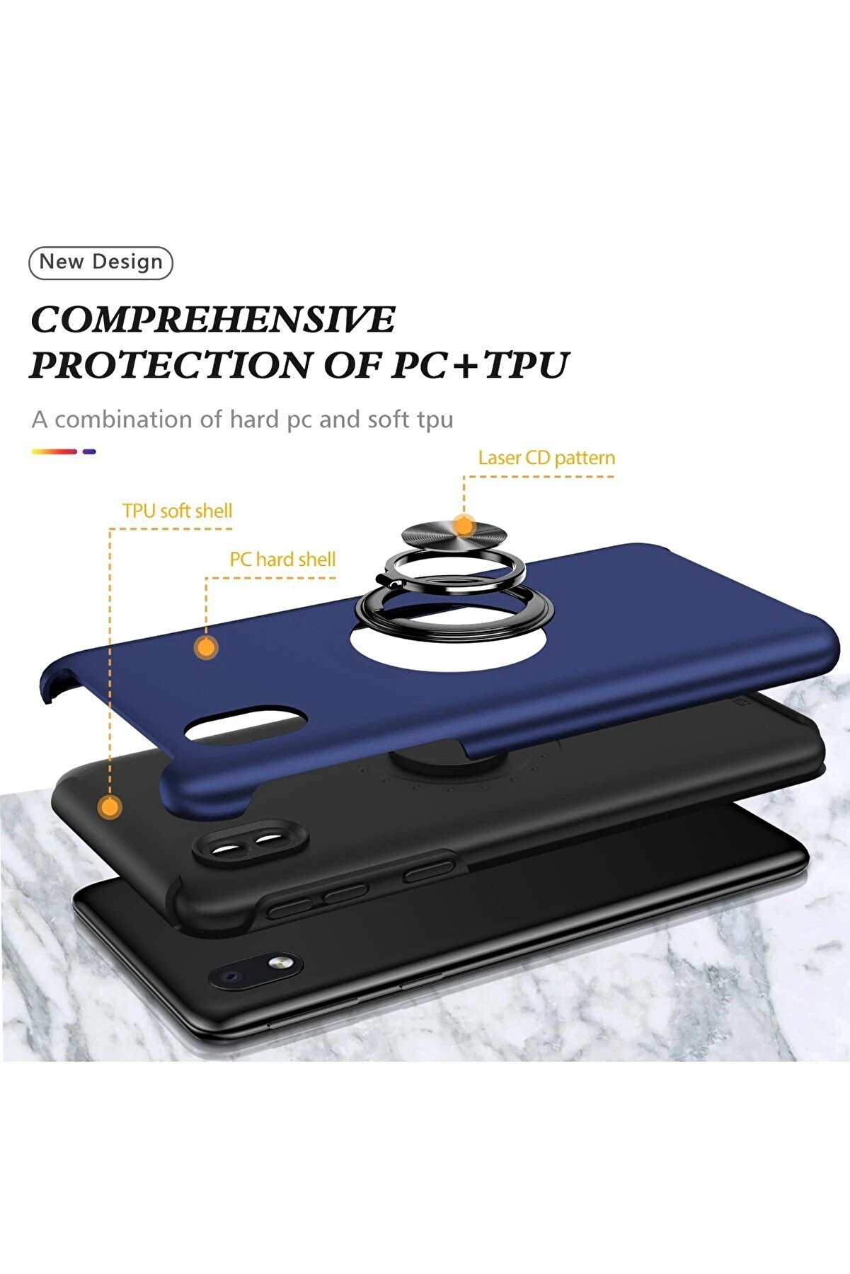 Samsung Galaxy A01 Core Kılıf Eli̇t Yüzüklü Kapak - Laci̇vert - Dropx1292-5419