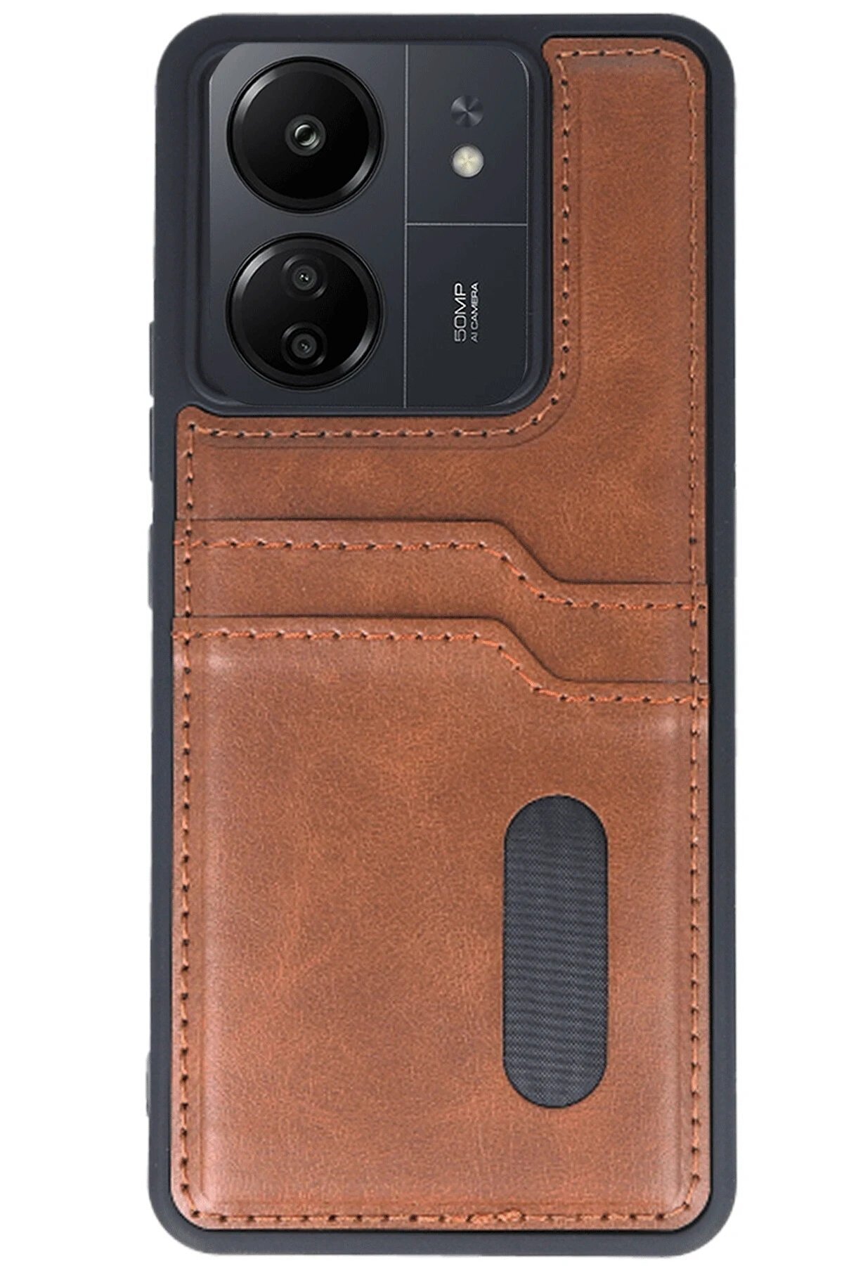 Xi̇aomi̇ Redmi̇ 13C Kılıf Sara Kartvi̇zi̇tli̇ Deri̇ Kılıf - Taba - Dropx3546-2001