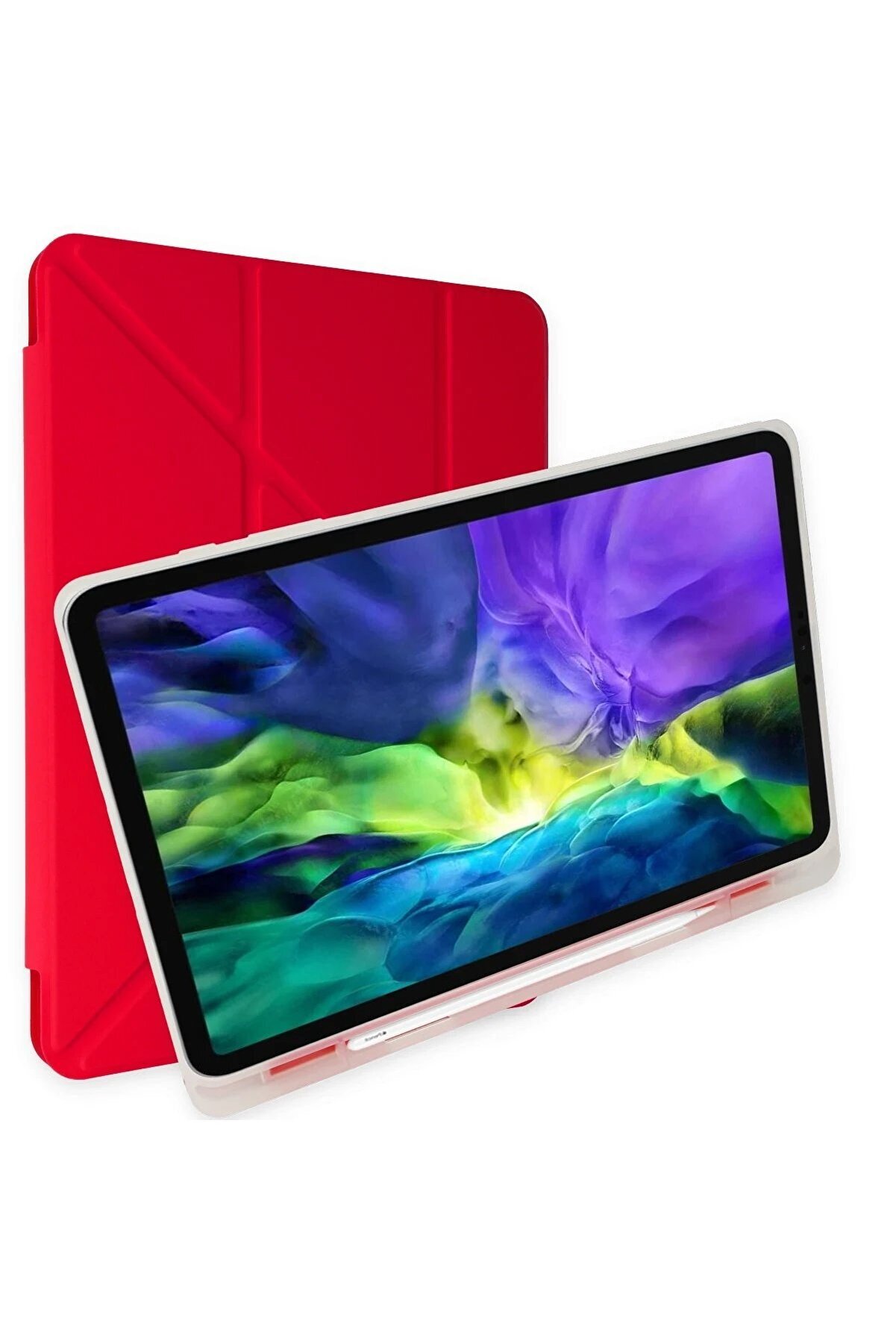 CepteToptan iPad Pro 12.9 (2021) Kılıf Kalemlikli Mars Tablet Kılıfı - Kırmızı - DROPX9251-7574