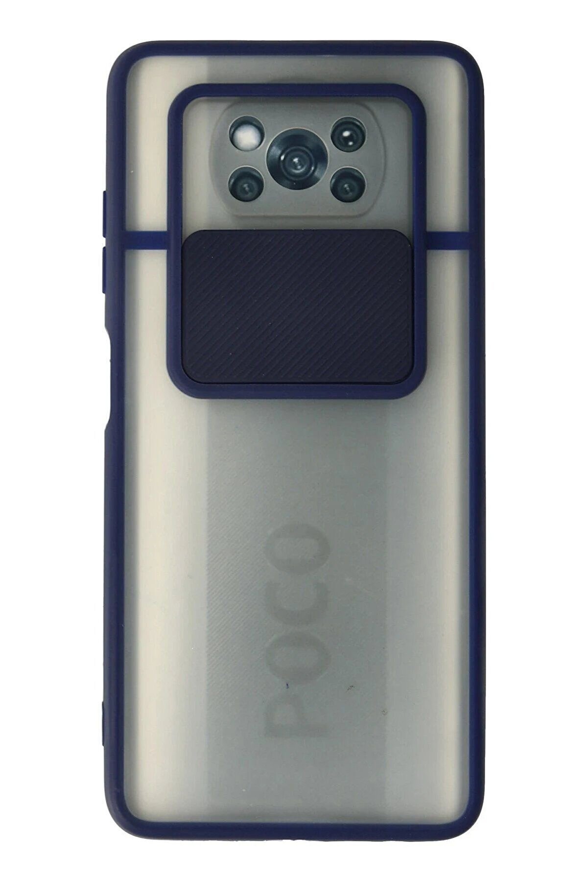CepteToptan Xiaomi Pocophone X3 Kılıf Palm Buzlu Kamera Sürgülü Silikon - Lacivert - DROPX7265-3210