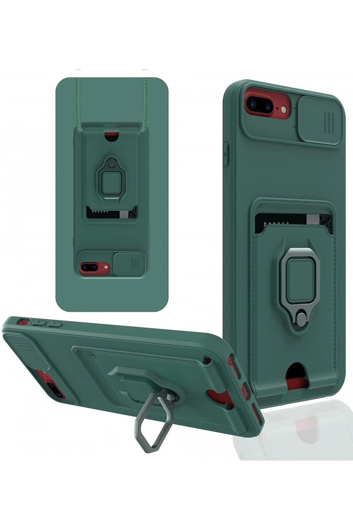 İphone 7 Plus Kılıf Zuma Kartvi̇zi̇tli̇ Yüzüklü Si̇li̇kon - Yeşi̇l - Dropx9581-2204