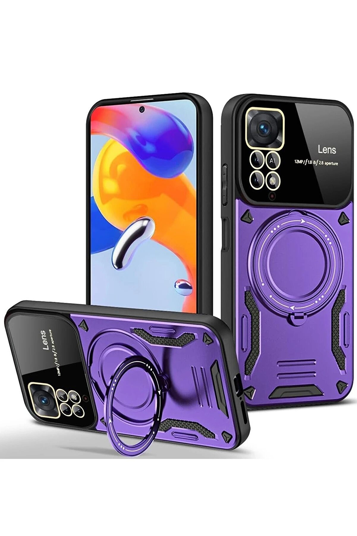 CepteToptan Xiaomi Redmi Note 11 Pro Kılıf Joy Lens Standlı Kapak - Mor - DROPX2622-8687