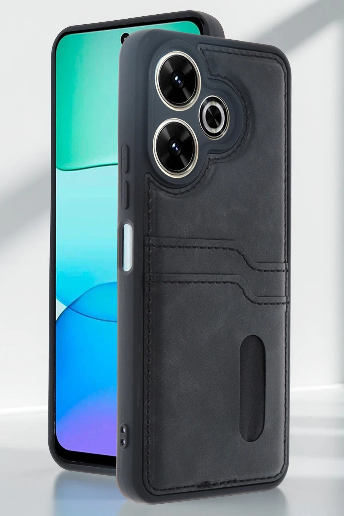 CepteToptan Xiaomi Redmi 13 4G Kılıf Sara Kartvizitli Deri Kılıf - Koyu Yeşil - DROPX7532-5056