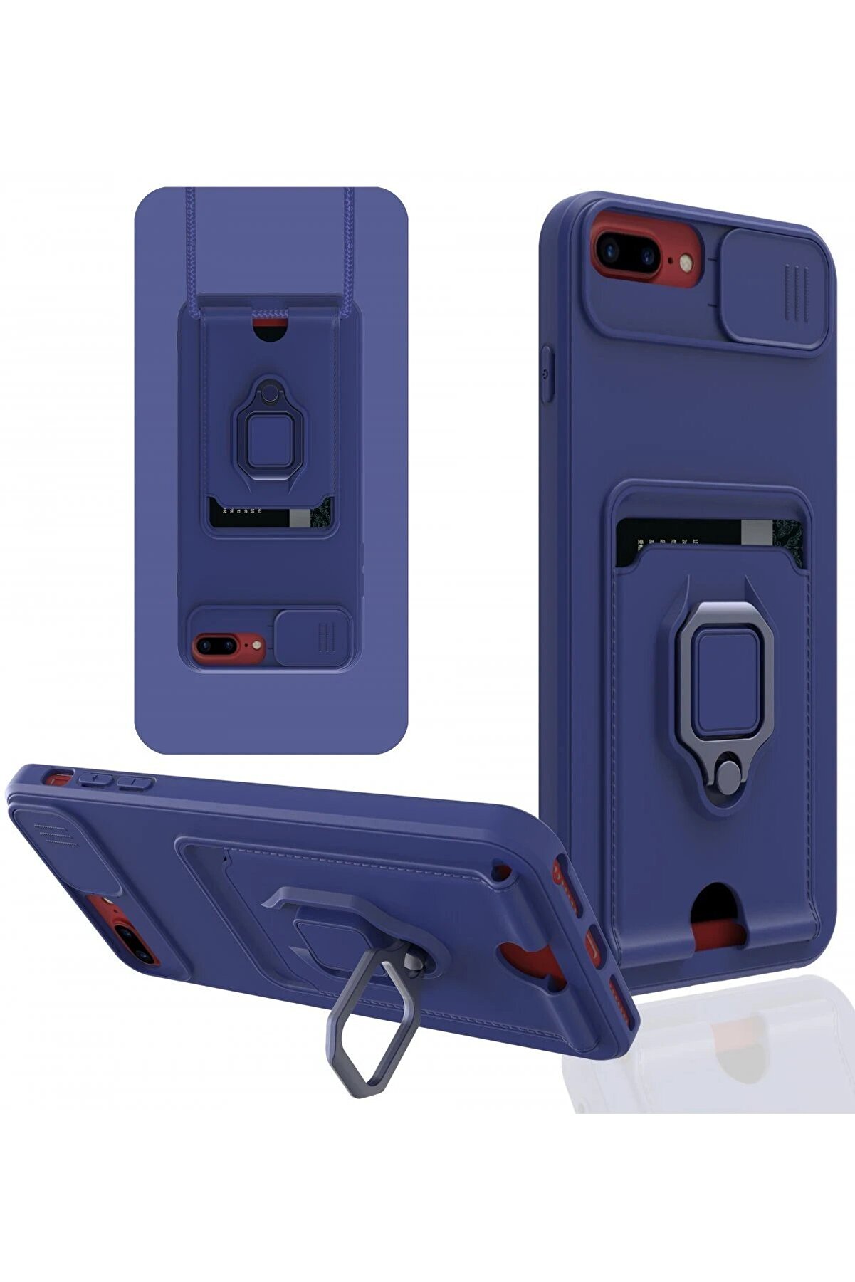 CepteToptan iPhone 7 Plus Kılıf Zuma Kartvizitli Yüzüklü Silikon - Lacivert - DROPX3640-9558