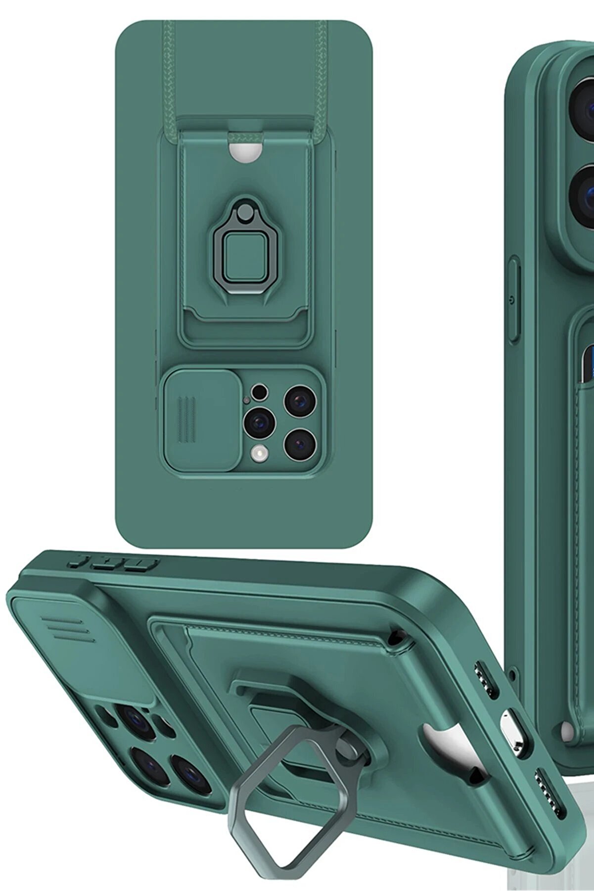 CepteToptan iPhone 15 Pro Kılıf Zuma Kartvizitli Yüzüklü Silikon - Yeşil - DROPX6469-4630