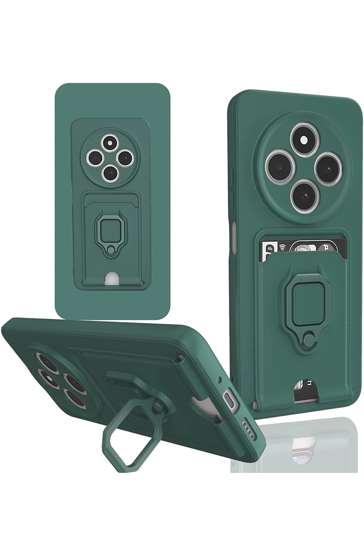 CepteToptan Xiaomi Redmi 14C Kılıf Zuma Kartvizitli Yüzüklü Silikon - Yeşil - DROPX7137-8849