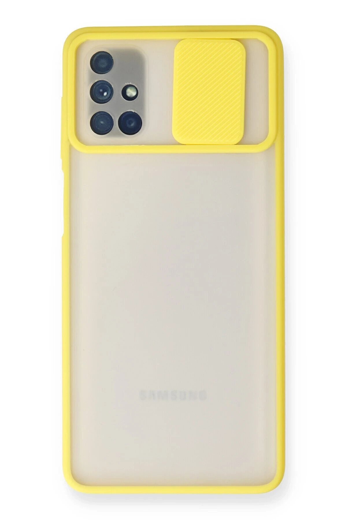 CepteToptan Samsung Galaxy M51 Kılıf Palm Buzlu Kamera Sürgülü Silikon - Sarı - DROPX9092-2510