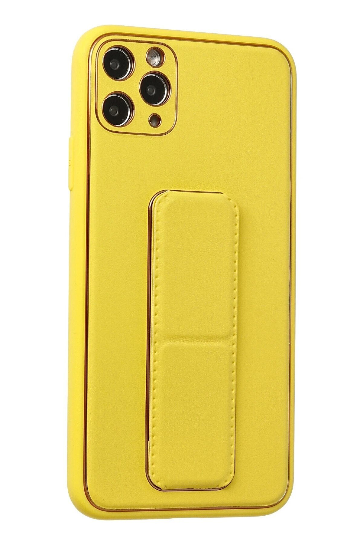 İphone 11 Pro Max Kılıf Coco Deri̇ Standlı Kapak - Sarı - Dropx7547-7859