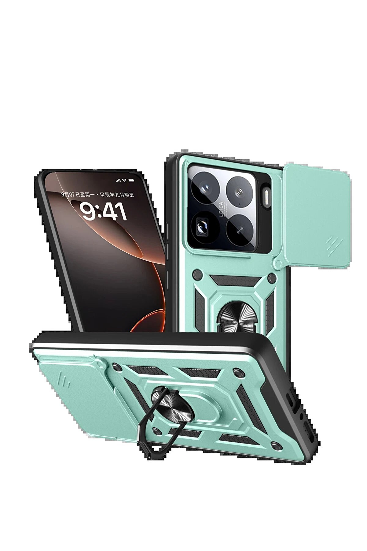 CepteToptan Xiaomi Mi 15 Pro Kılıf Pars Lens Yüzüklü Silikon - Yeşil - DROPX6387-2574