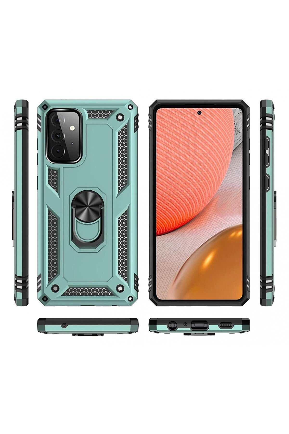 Samsung Galaxy A72 Kılıf Sofya Yüzüklü Si̇li̇kon Kapak - Yeşi̇l - Dropx9848-2899