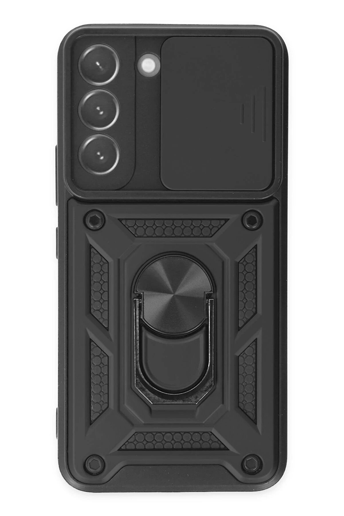 CepteToptan Samsung Galaxy S22 Kılıf Pars Lens Yüzüklü Silikon - Siyah - DROPX3645-6602