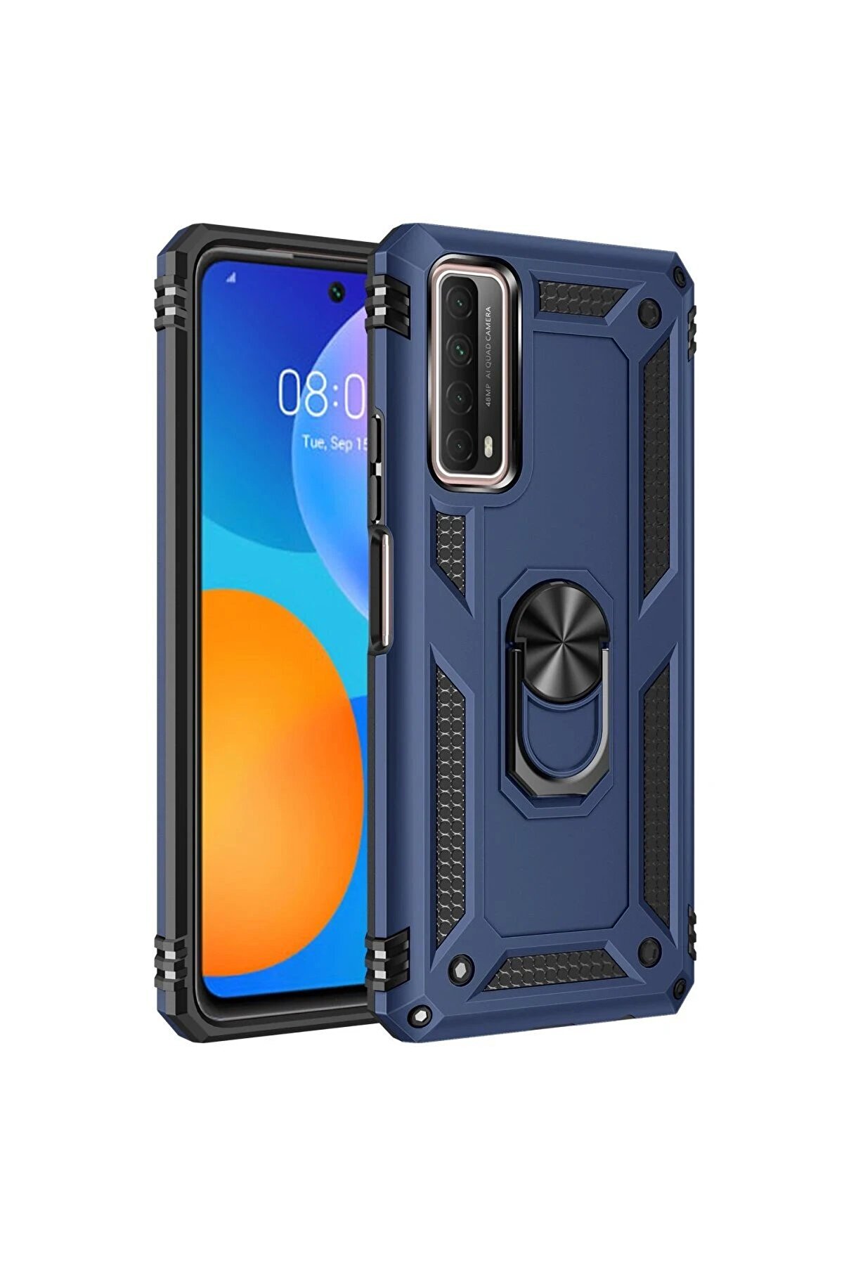 CepteToptan Huawei P Smart 2021 Kılıf Sofya Yüzüklü Silikon Kapak - Lacivert - DROPX2847-8880