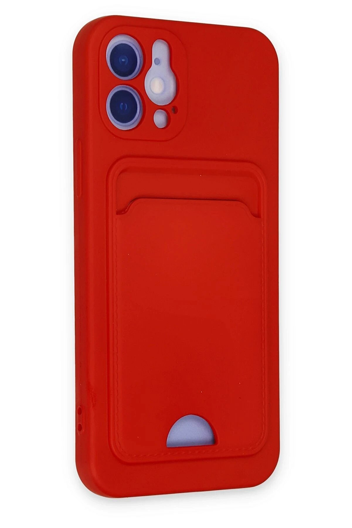 İphone 12 Kılıf Kelvi̇n Kartvi̇zi̇tli̇ Si̇li̇kon - Kırmızı - Dropx4851-7430