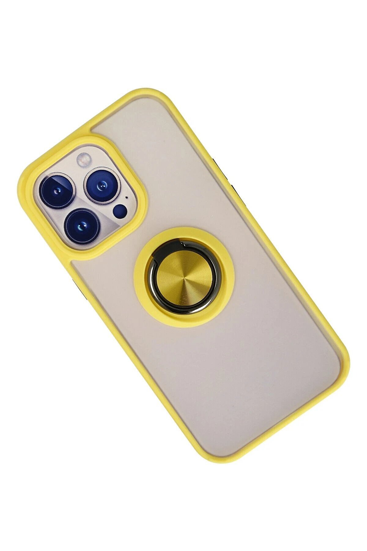 İphone 15 Pro Max Kılıf Montreal Yüzüklü Si̇li̇kon Kapak - Sarı - Dropx1190-1906