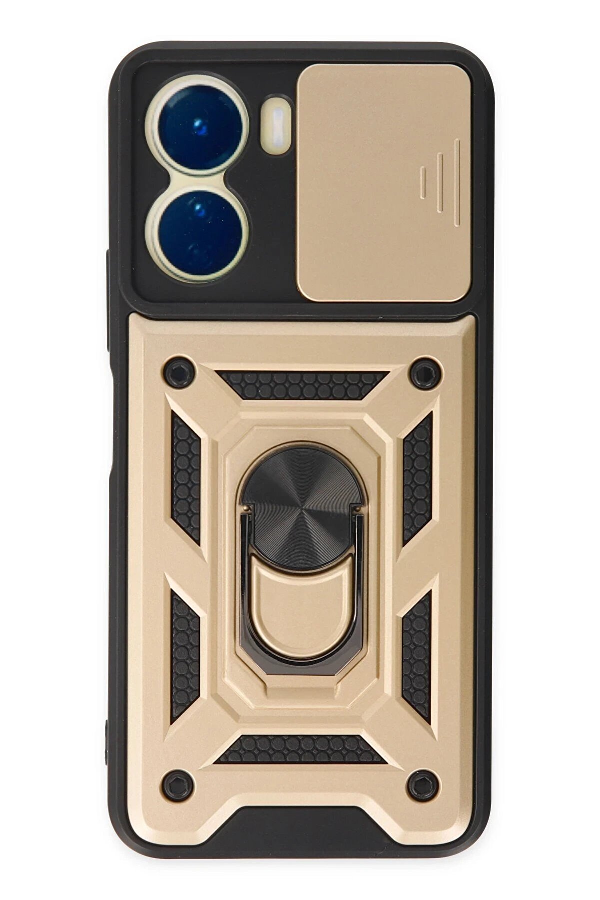 CepteToptan Vivo Y16 Kılıf Pars Lens Yüzüklü Silikon - Gold - DROPX6706-5198