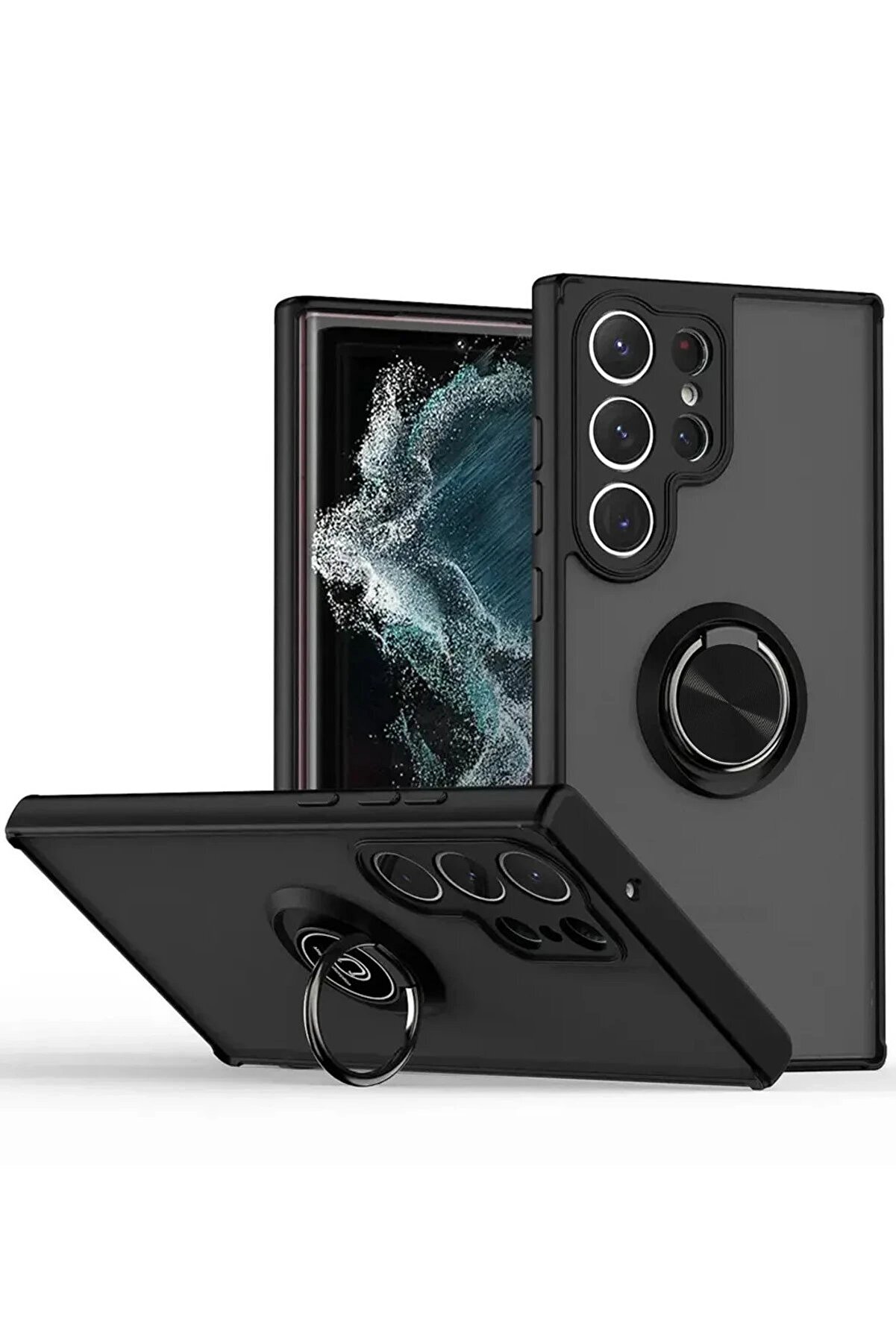CepteToptan Samsung Galaxy S25 Ultra Kılıf Montreal Yüzüklü Silikon Kapak - Siyah - DROPX8648-2288