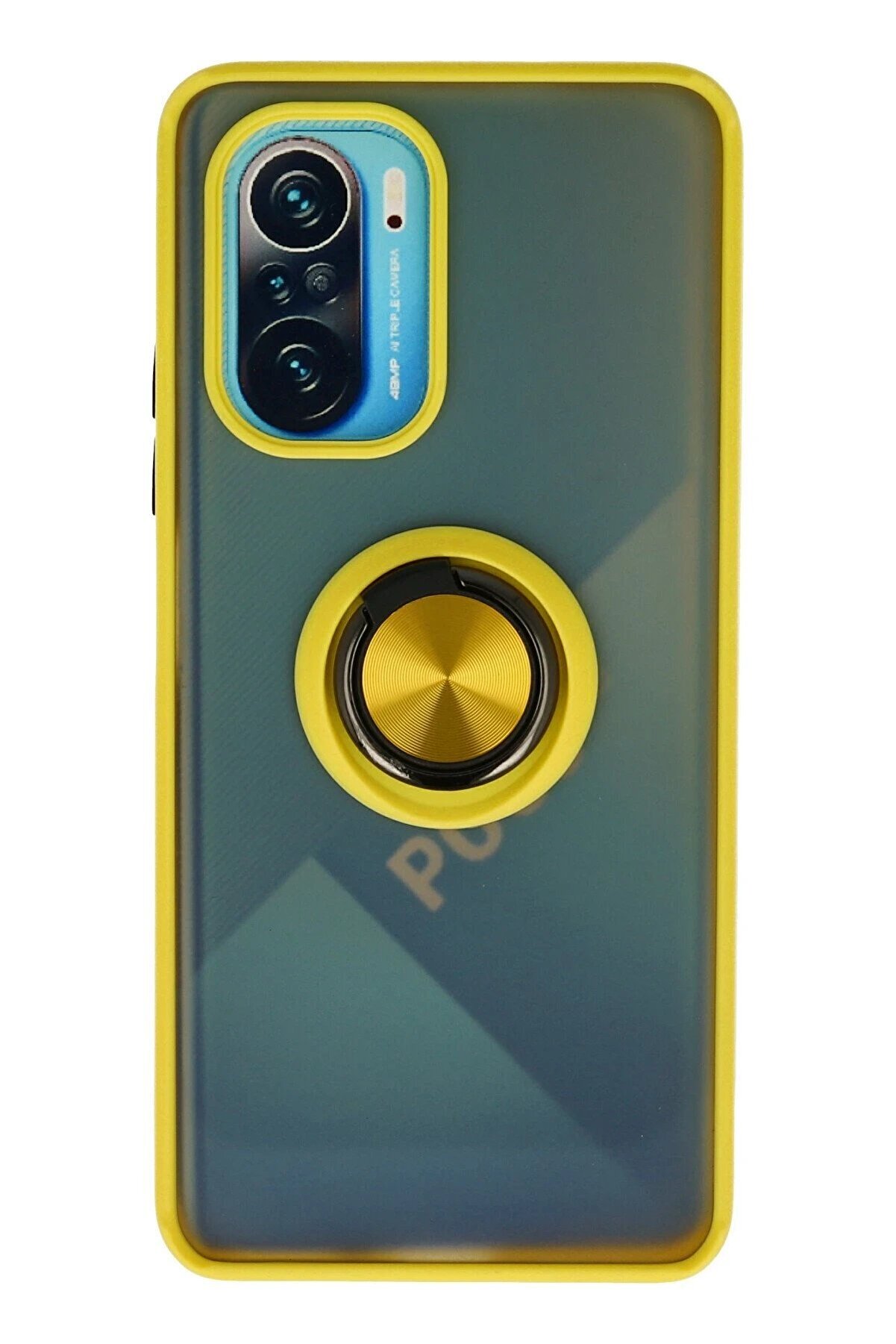 CepteToptan Xiaomi Redmi K40 Kılıf Montreal Yüzüklü Silikon Kapak - Sarı - DROPX2563-1187