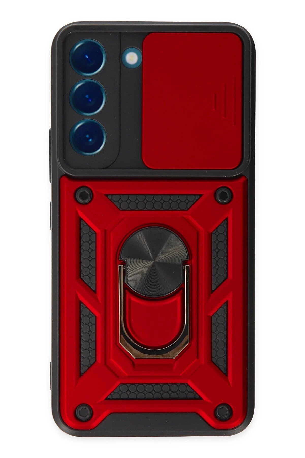 CepteToptan Samsung Galaxy S22 Kılıf Pars Lens Yüzüklü Silikon - Kırmızı - DROPX8309-2740