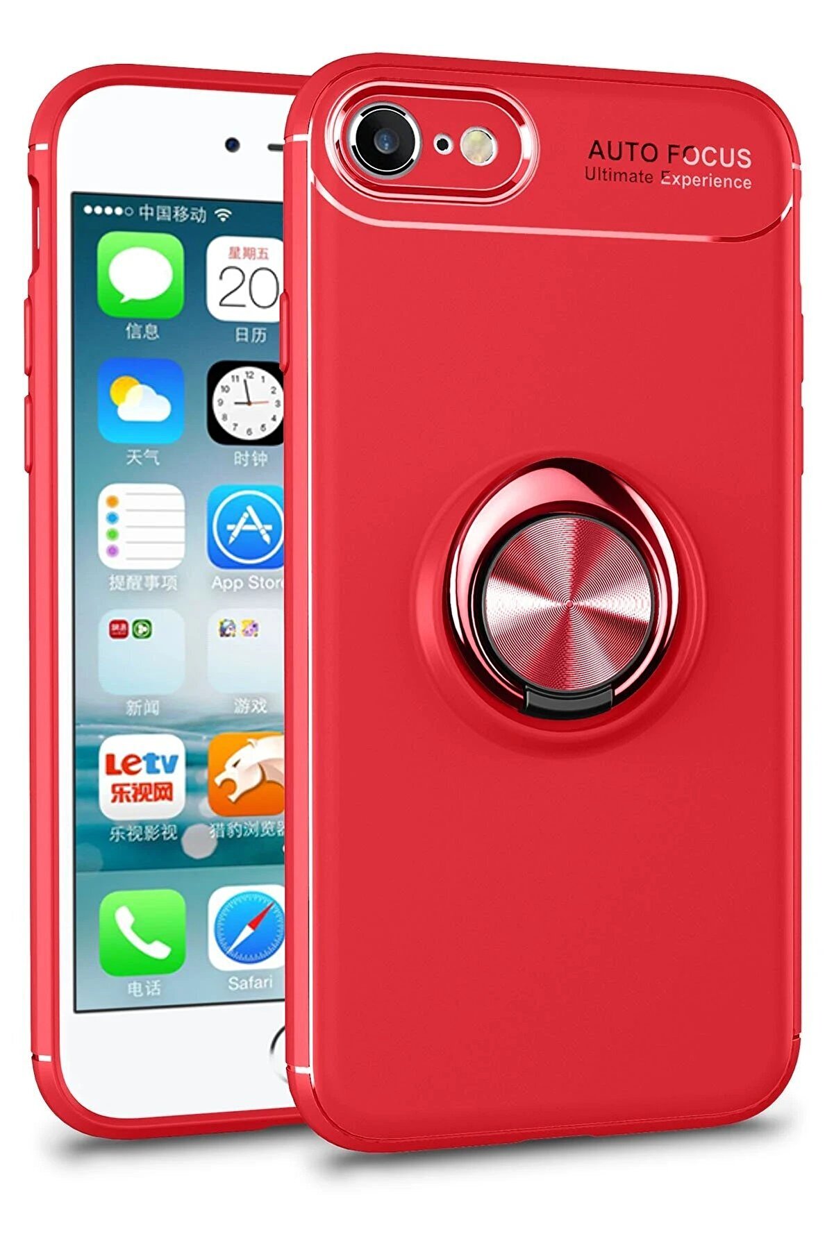 CepteToptan iPhone 7 Kılıf Range Yüzüklü Silikon - Kırmızı - DROPX8958-9488