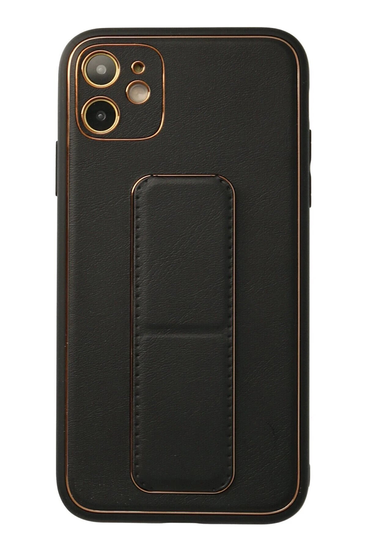 CepteToptan iPhone 12 Kılıf Coco Deri Standlı Kapak - Siyah - DROPX5368-8058