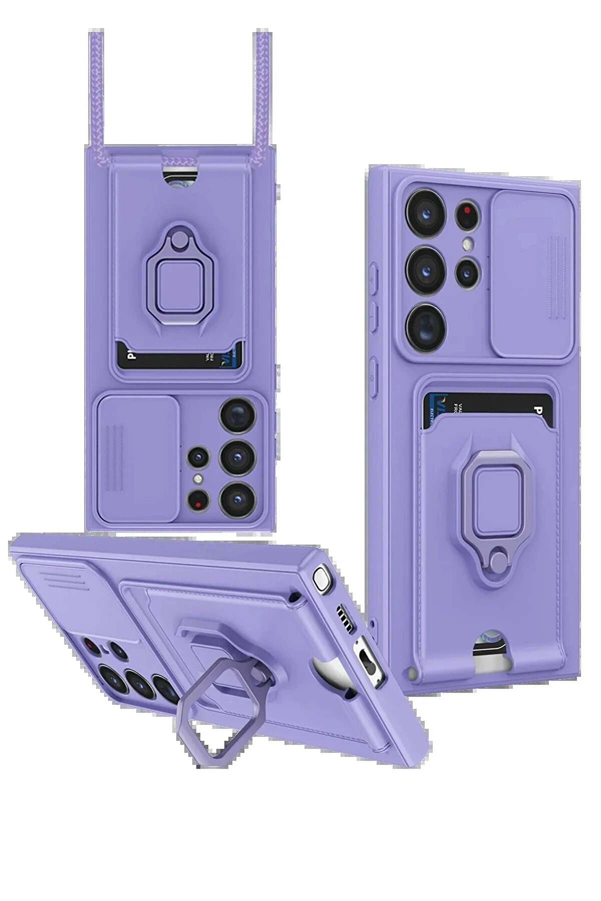 CepteToptan Samsung Galaxy S25 Ultra Kılıf Zuma Kartvizitli Yüzüklü Silikon - Lila - DROPX6329-4212