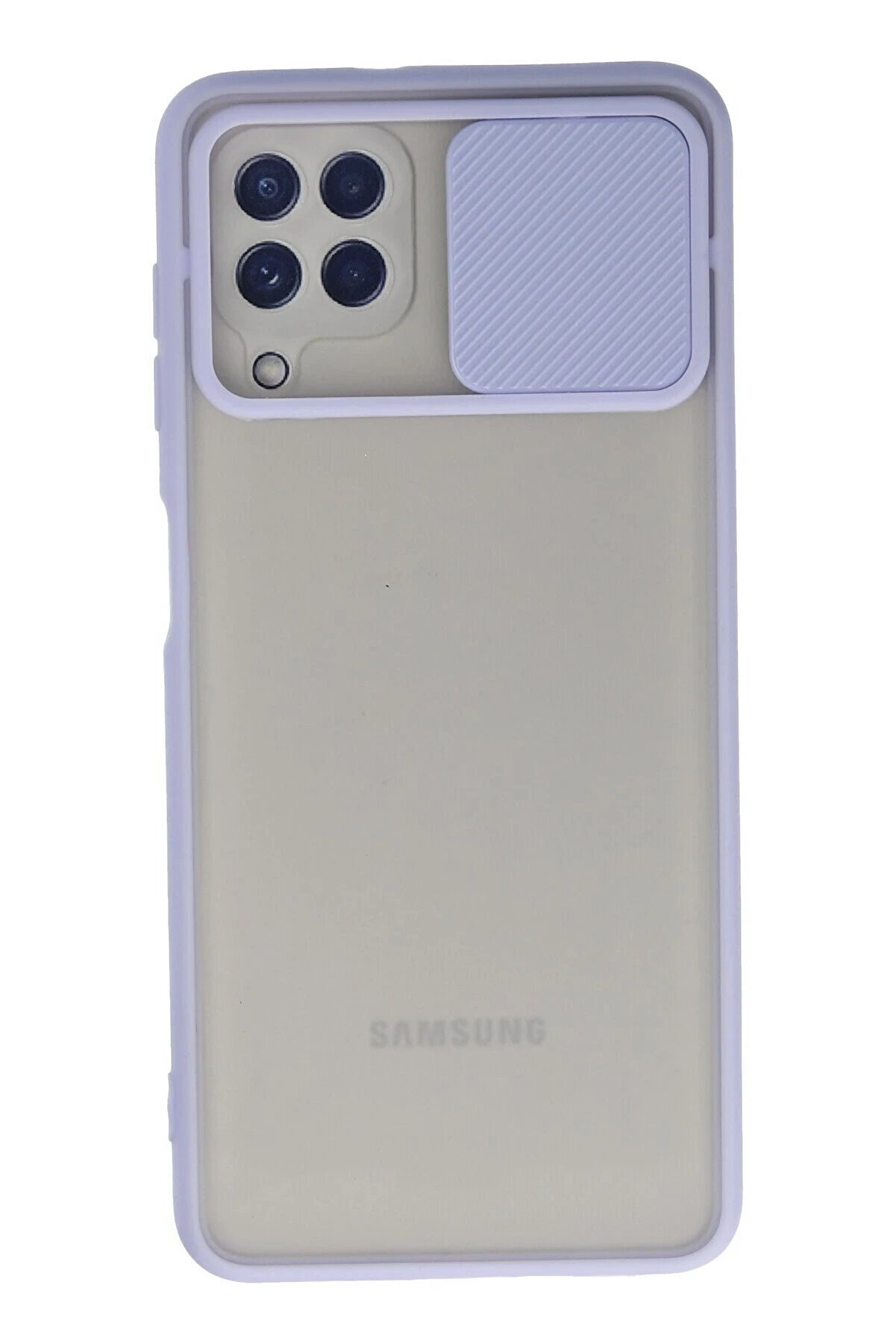 CepteToptan Samsung Galaxy A22 Kılıf Palm Buzlu Kamera S&uuml;rg&uuml;l&uuml; Silikon - Lila - DROPX9398-8171
