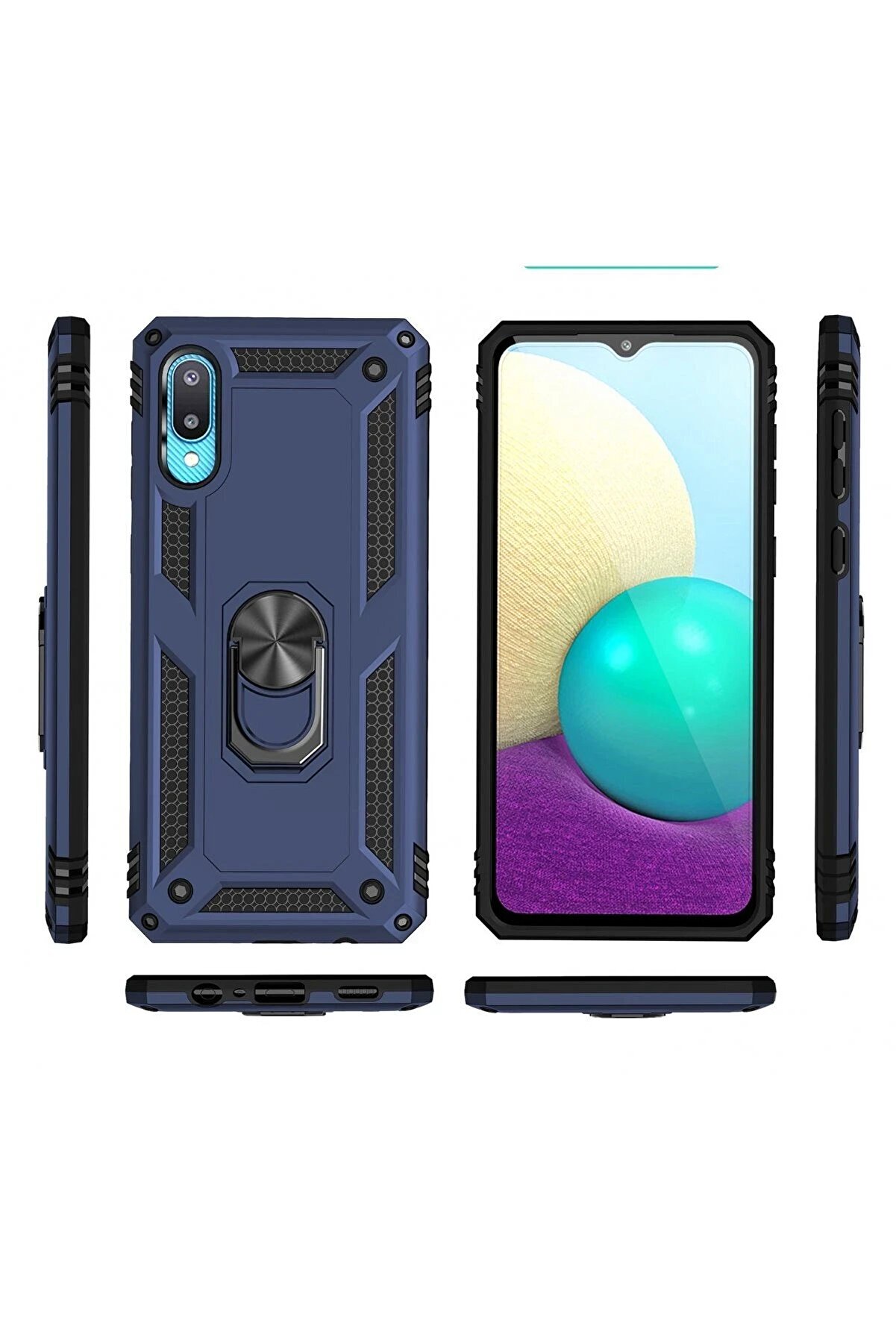 Samsung Galaxy A02 Kılıf Sofya Yüzüklü Si̇li̇kon Kapak - Laci̇vert - Dropx3920-8995