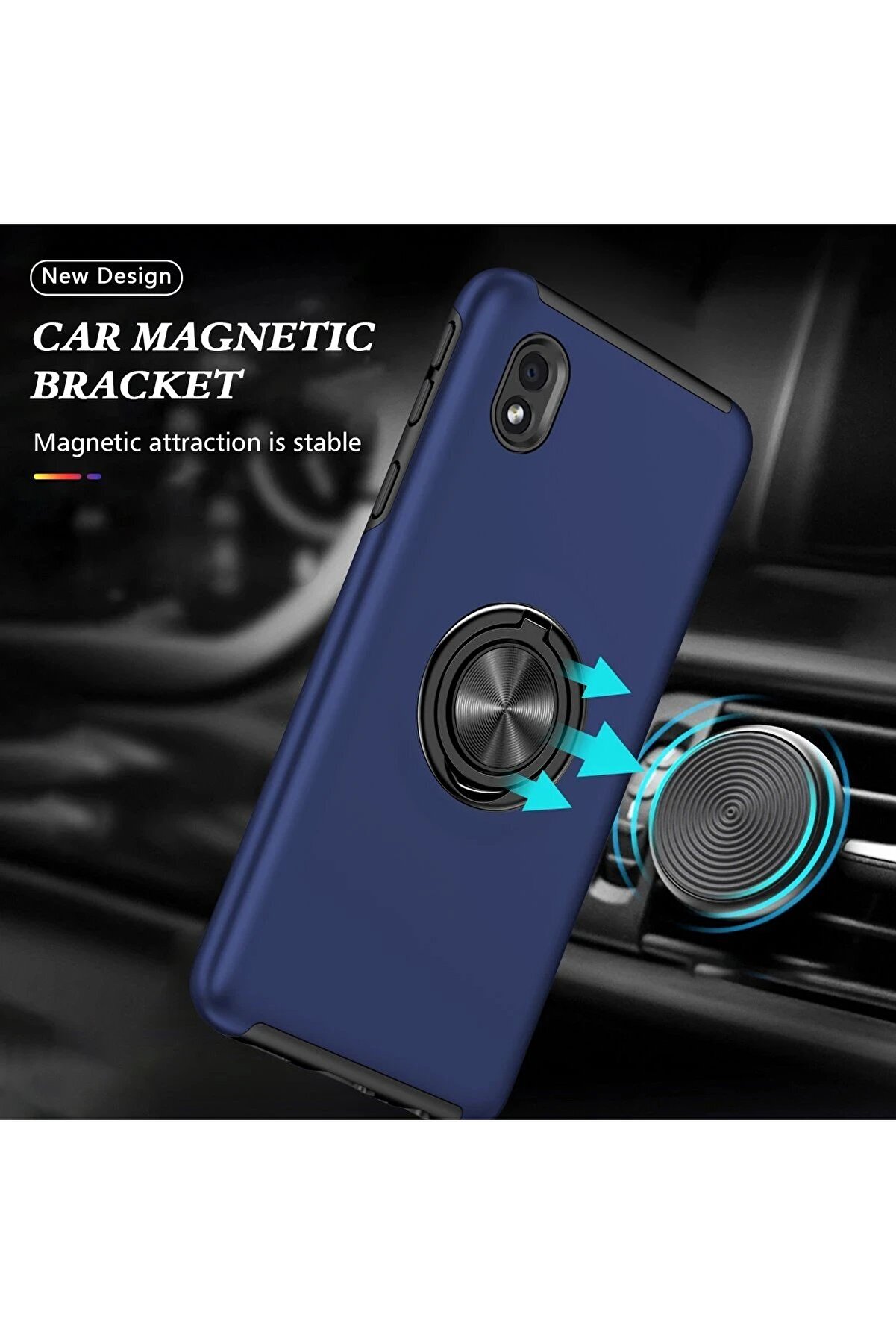 Samsung Galaxy A01 Core Kılıf Eli̇t Yüzüklü Kapak - Laci̇vert - Dropx1292-5419