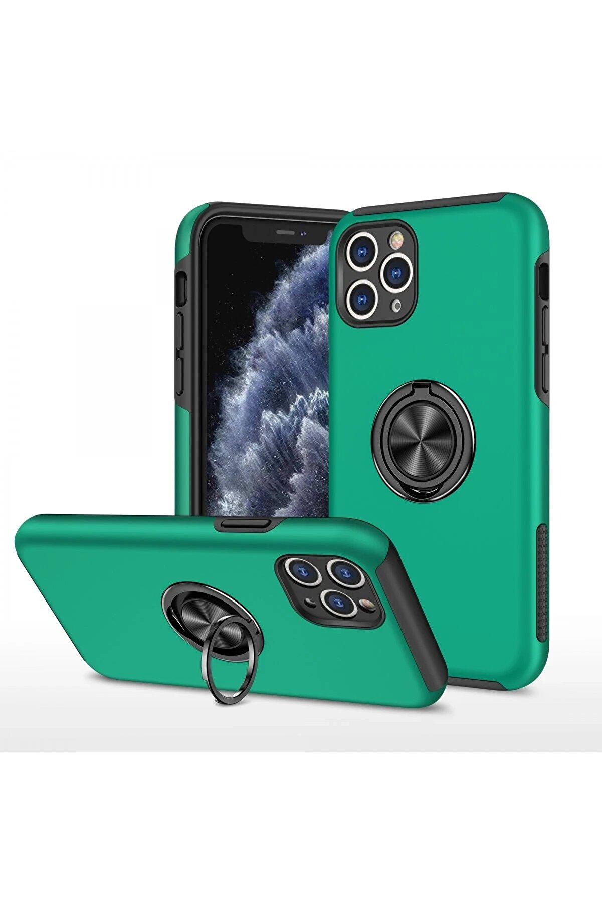 CepteToptan iPhone 11 Pro Max Kılıf Elit Yüzüklü Kapak - Yeşil - DROPX1270-2311