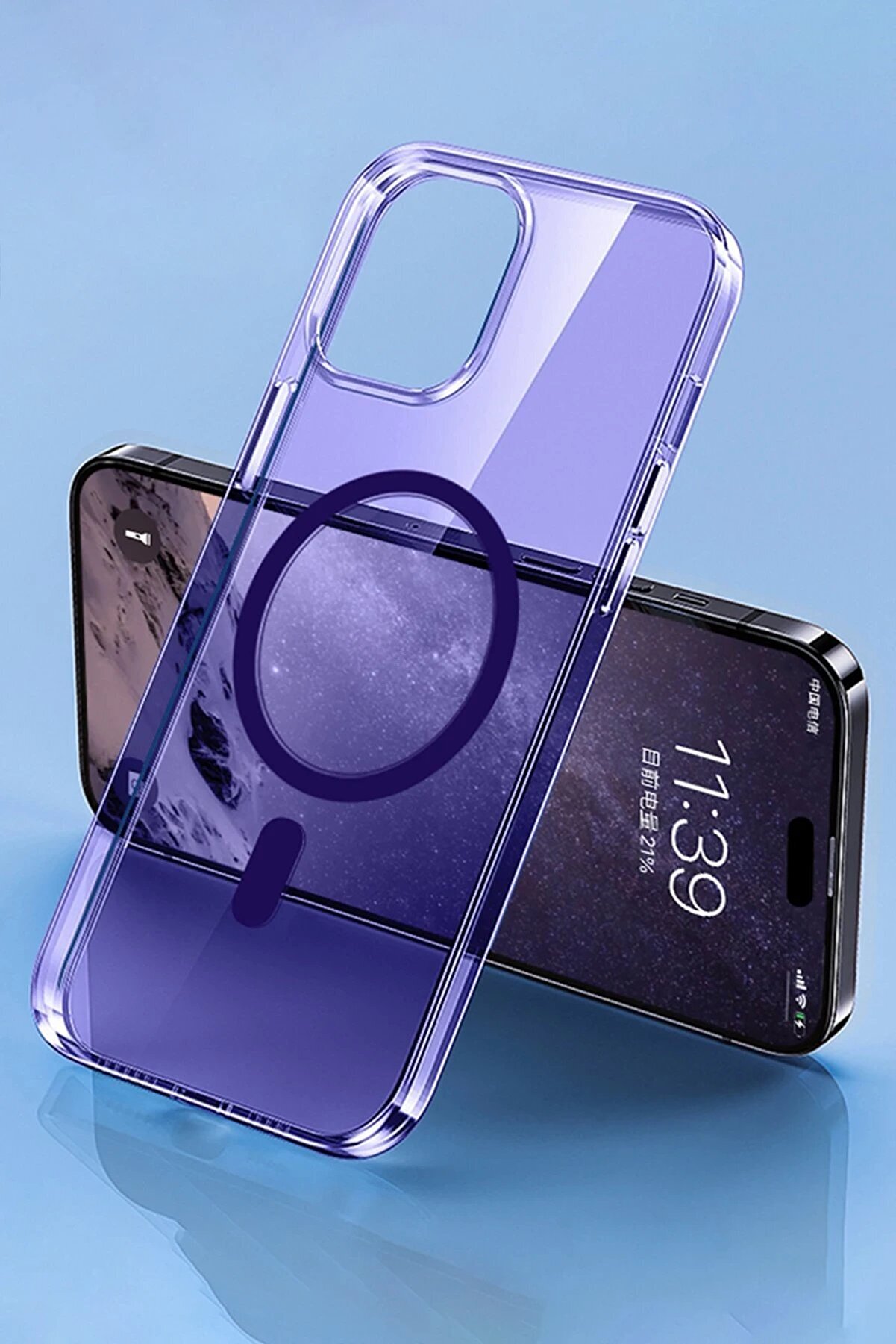 İphone 14 Pro Kılıf Tron Şeffaf Magsafe Kapak - Deri̇n Mor - Dropx7178-9076