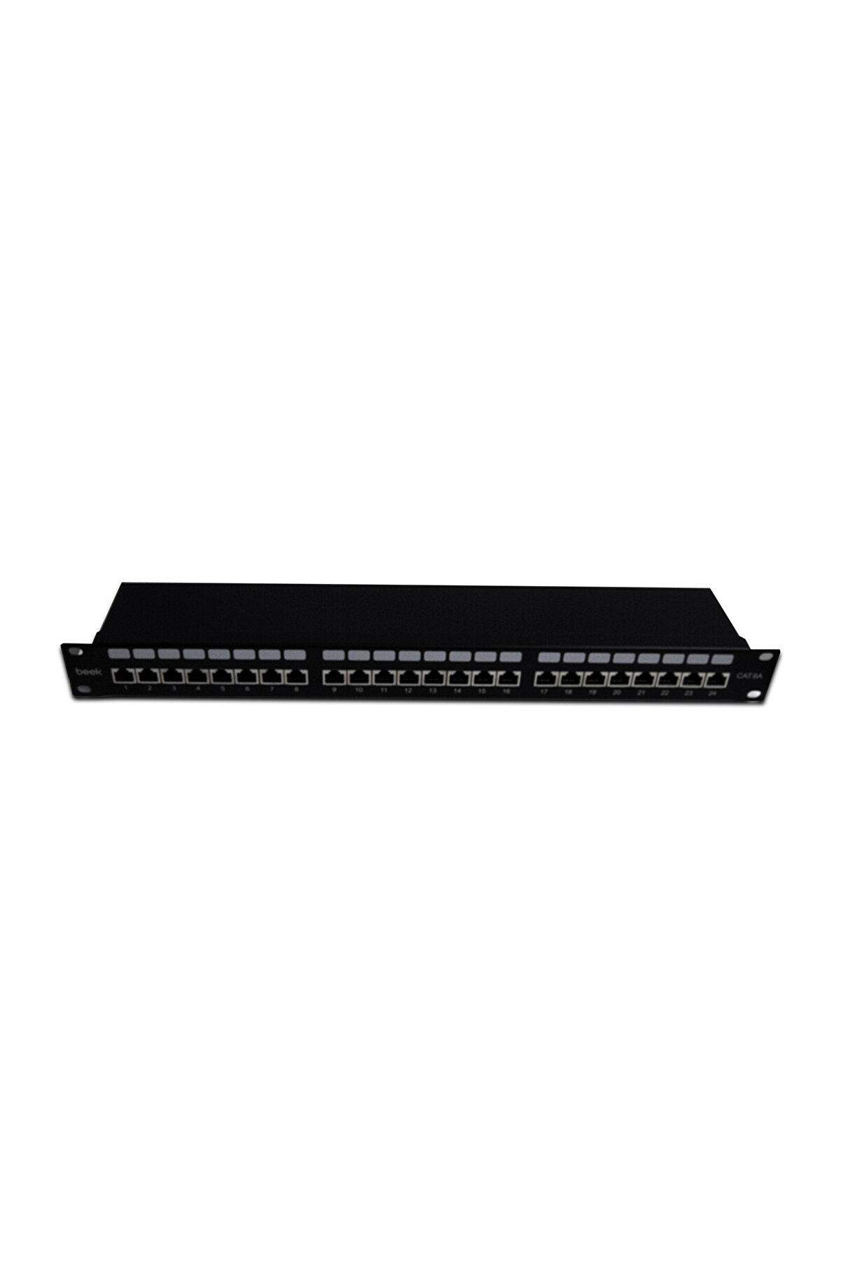 RuniqueHome Beek 19 1U 24 port CAT6A STP Patch Panel, LSA/IDC 90 derece punch ISO11801 Class Ea<br> Beek