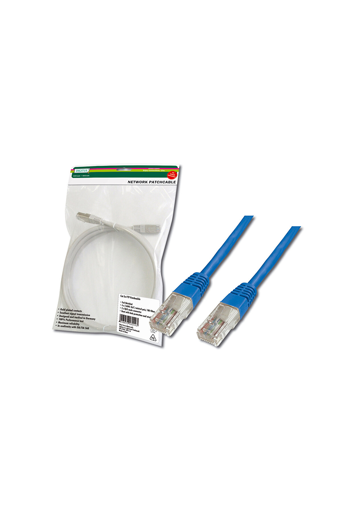 evimdeyokyok Digitus Patch Kablo, UTP, CAT. 5E, 1 metre, AWG 26/7, Mavi Renk, 3P sertifikalı