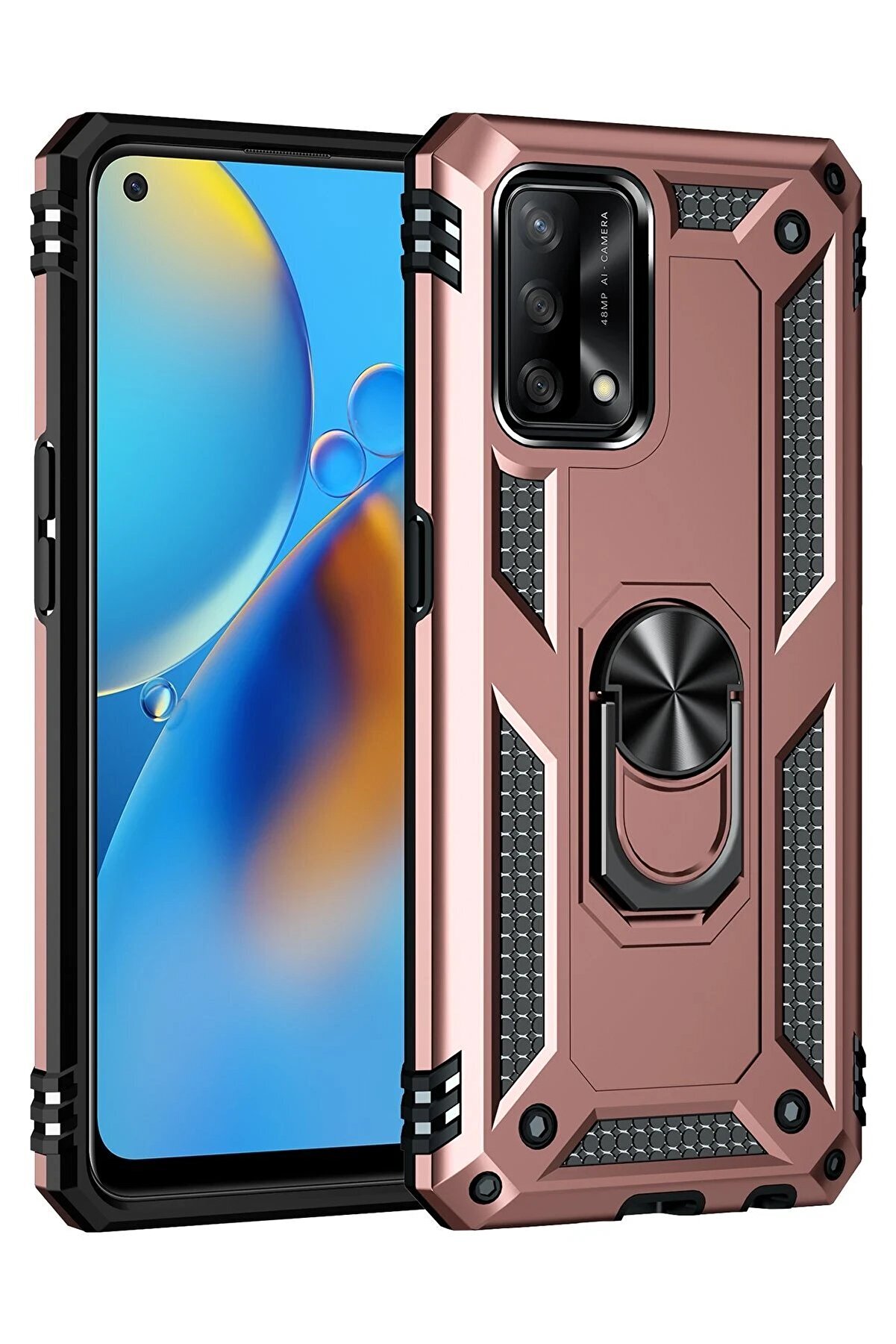 CepteToptan Oppo A74 4G Kılıf Sofya Yüzüklü Silikon Kapak - Rose - DROPX7333-8043