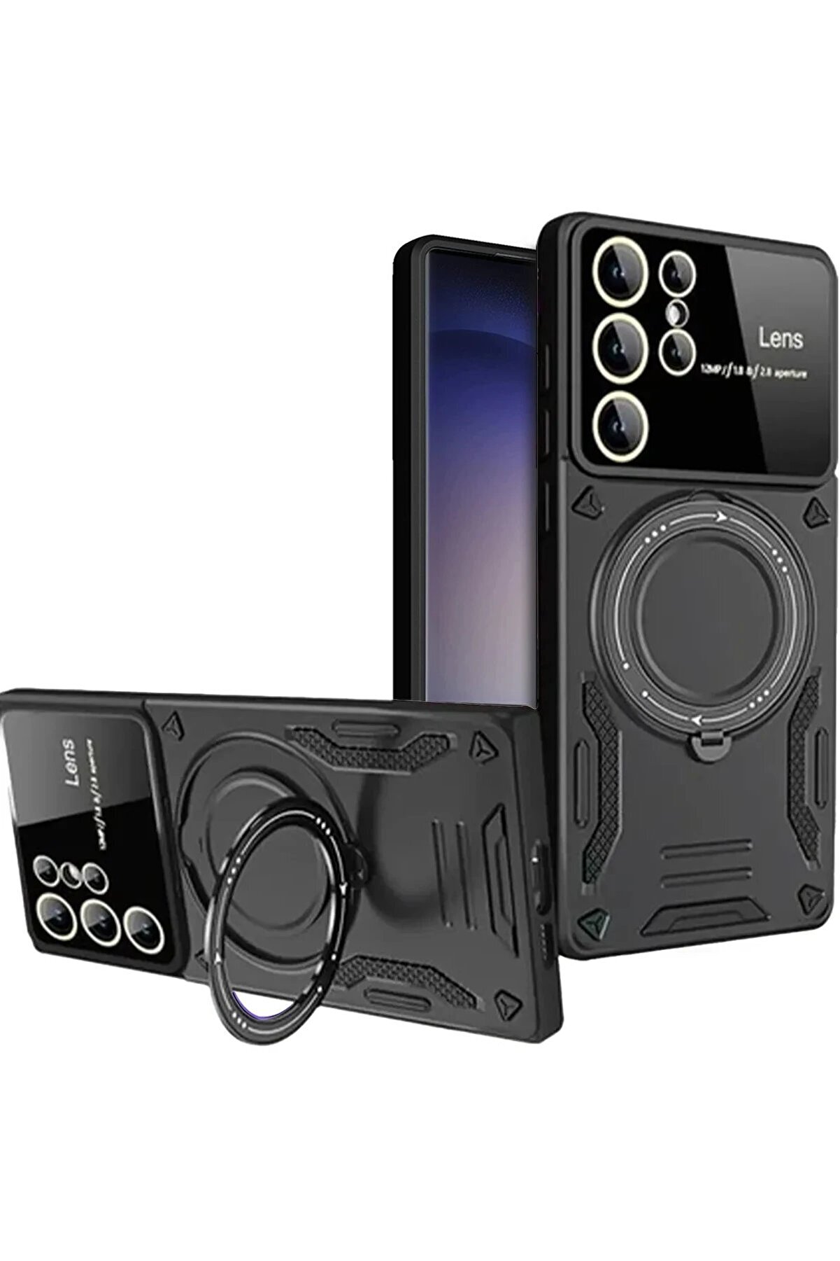CepteToptan Samsung Galaxy S25 Ultra Kılıf Joy Lens Standlı Kapak - Siyah - DROPX6926-5240