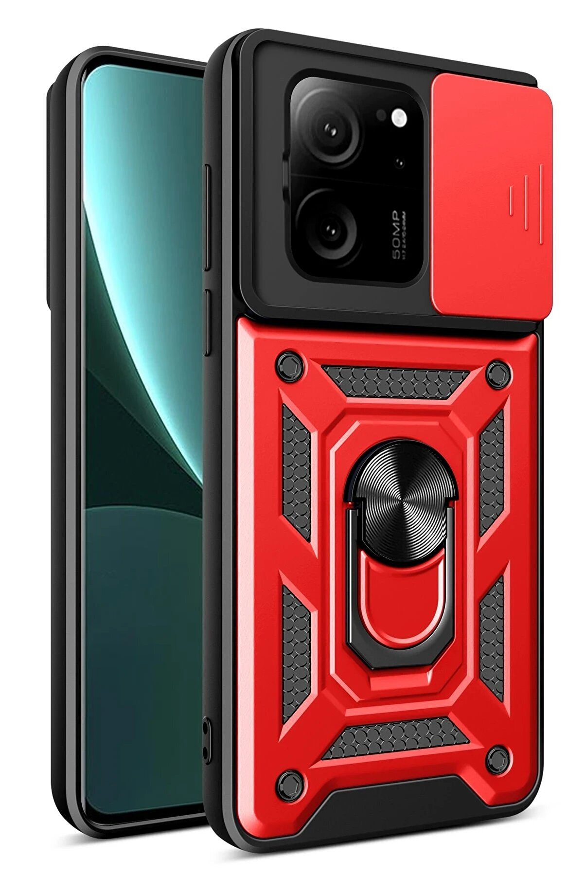 CepteToptan Xiaomi Mi 13T Pro Kılıf Pars Lens Yüzüklü Silikon - Kırmızı - DROPX1269-3628