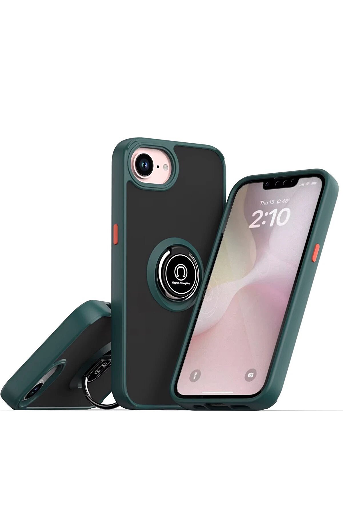 CepteToptan iPhone 16E Kılıf Montreal Yüzüklü Silikon Kapak - Yeşil - DROPX8835-4769