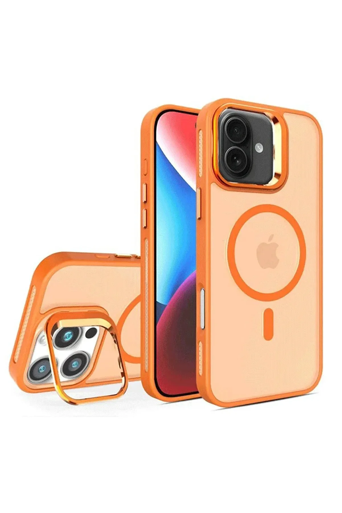 CepteToptan iPhone 16 Plus Flet Lens Magsafe Kapak - Turuncu - DROPX8847-8735