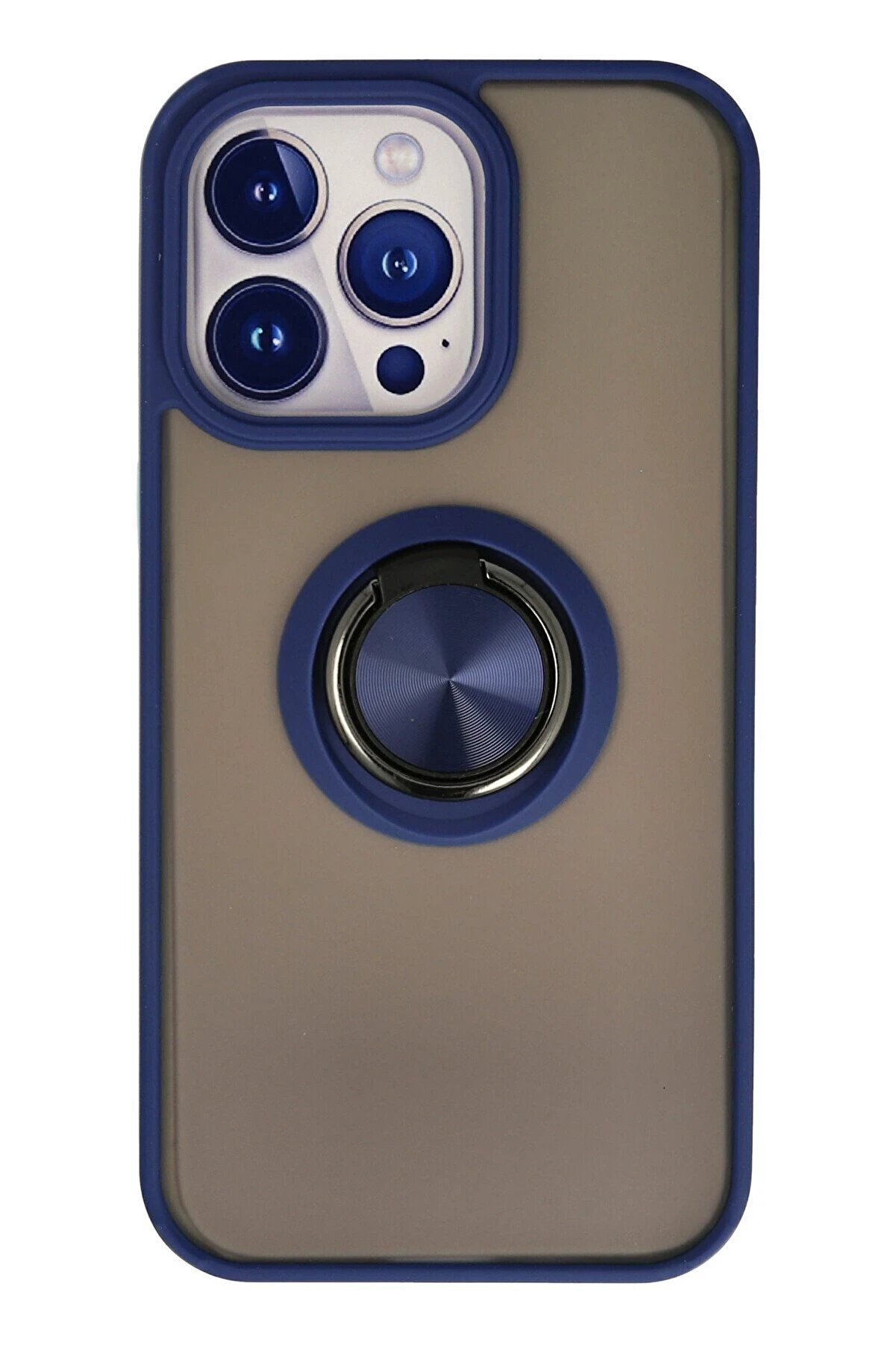 CepteToptan iPhone 15 Pro Max Kılıf Montreal Yüzüklü Silikon Kapak - Lacivert - DROPX6042-2823