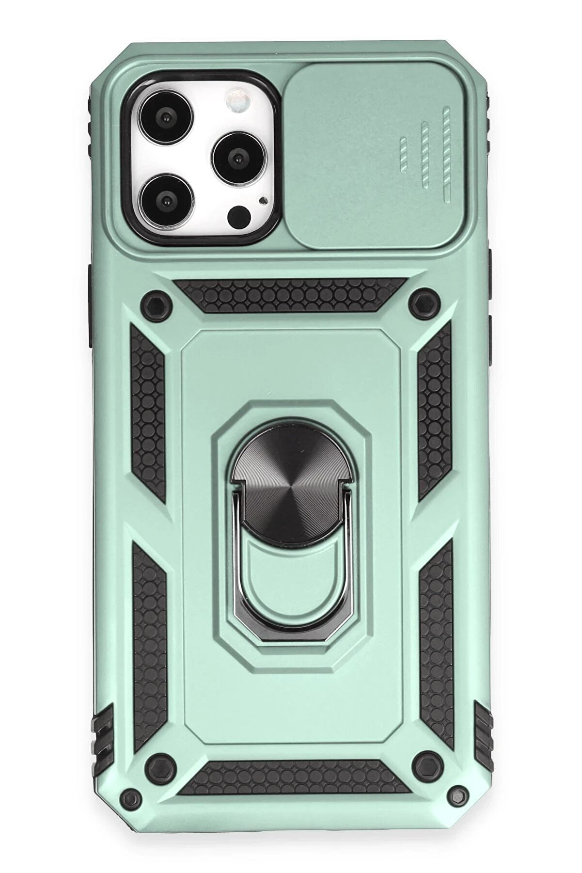 CepteToptan iPhone 12 Pro Max Kılıf Pars Lens Yüzüklü Silikon - Yeşil - DROPX3359-4137