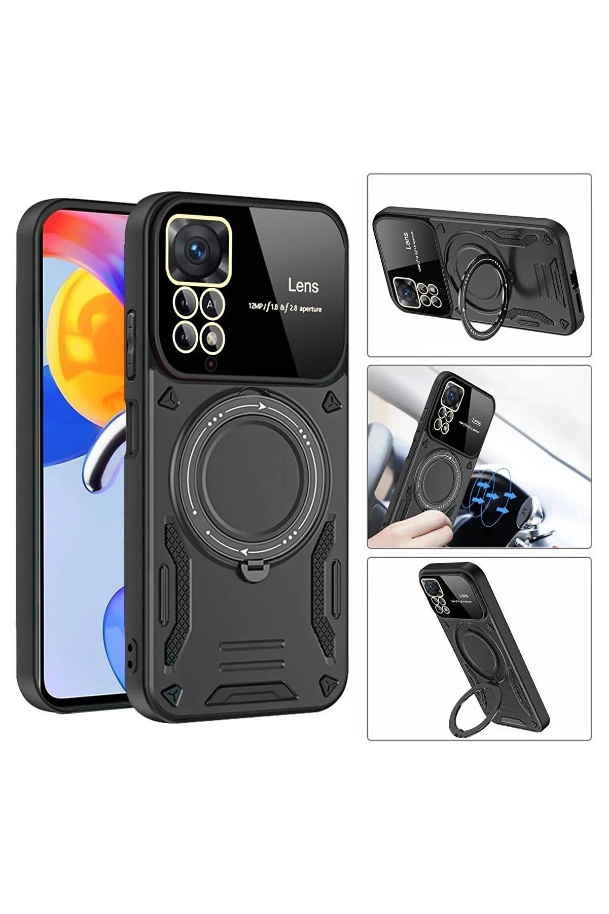 Xi̇aomi̇ Redmi̇ Note 11 Pro Kılıf Joy Lens Standlı Kapak - Si̇yah - Dropx9471-5354