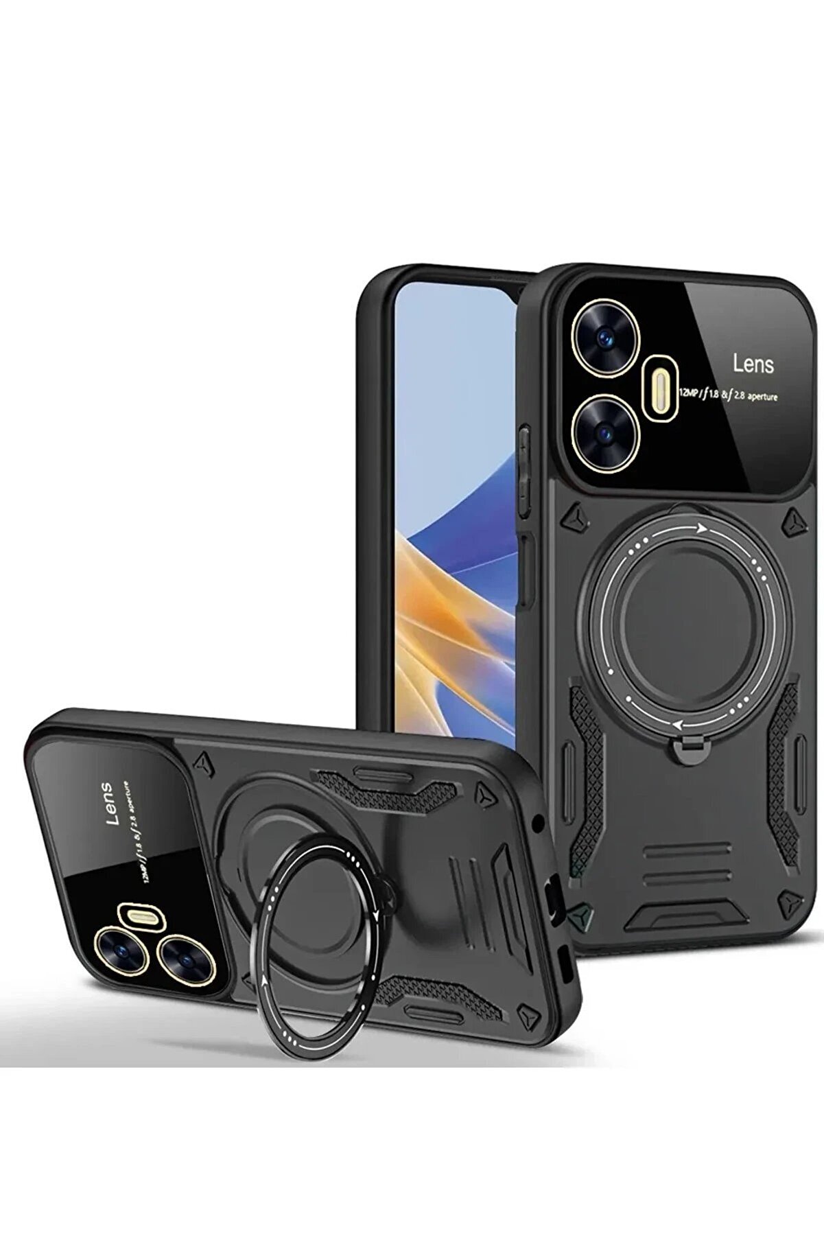 Realme C55 Kılıf Joy Lens Standlı Kapak - Si̇yah - Dropx2241-2710