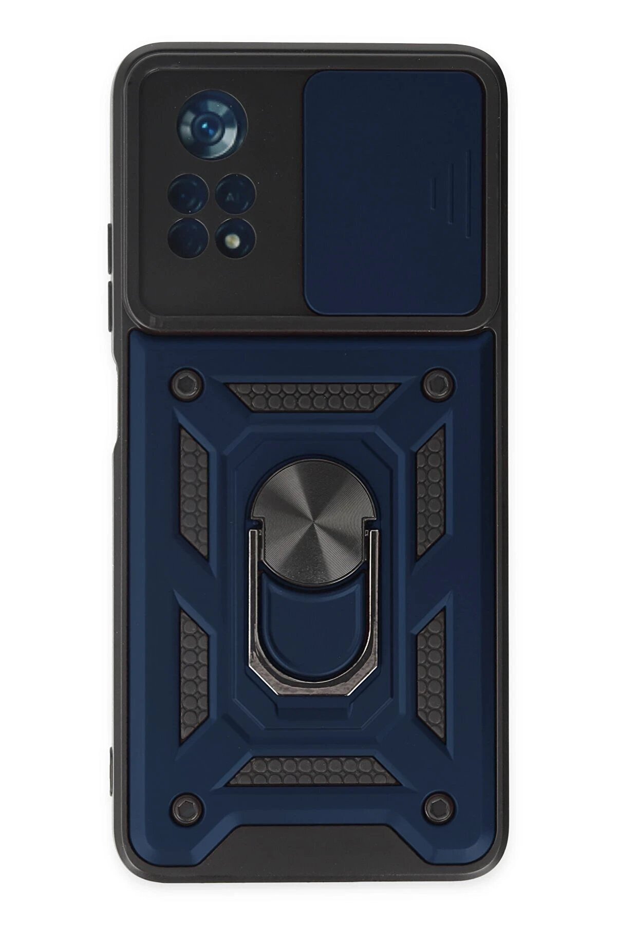 CepteToptan Xiaomi Poco X4 Pro 5G Kılıf Pars Lens Yüzüklü Silikon - Lacivert - DROPX8496-8710