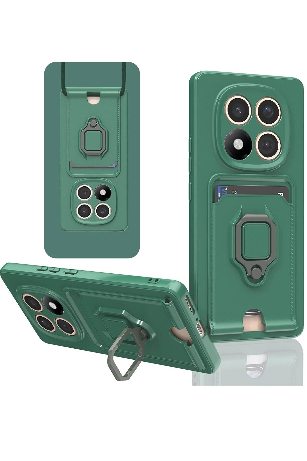 CepteToptan Xiaomi Redmi Note 14 Pro 4G Kılıf Zuma Kartvizitli Yüzüklü Silikon - Yeşil - DROPX4482-8752